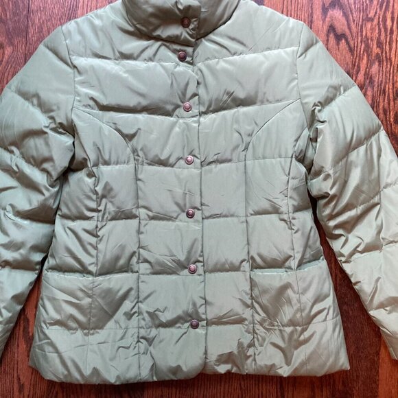 Talbots Petite Down Puffer Coat /Green /Snap Up Buttons /Woman's PETITE medium - Picture 1 of 9
